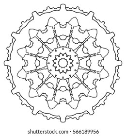 Mandala decoration, round outline ornament for coloring book. Isolated vintage decorative element, stylized floral pattern, black and white background. Tribal ethnic arabic, indian, turkish decor