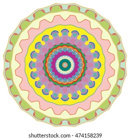 Mandala decoration, stylized floral round ornament, isolated design element on a white background. Vector geometric floral pattern. Tribal ethnic arabic, indian, turkish decor. Kaleidoscope pattern