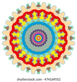 Mandala decoration, stylized floral round ornament, isolated design element on a white background. Vector geometric floral pattern. Tribal ethnic arabic, indian, turkish decor. Kaleidoscope pattern