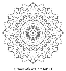 Mandala decoration, stylized floral round ornament, isolated design element, black and white background. Vector geometric floral pattern. Tribal ethnic arabic, indian, turkish decor