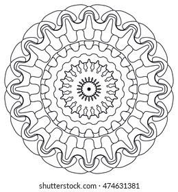 Mandala decoration, stylized floral round ornament, isolated design element, black and white background. Vector geometric floral pattern. Tribal ethnic arabic, indian, turkish decor