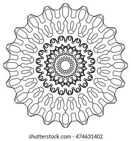 Mandala decoration, stylized floral round ornament, isolated design element, black and white background. Vector geometric floral pattern. Tribal ethnic arabic, indian, turkish decor