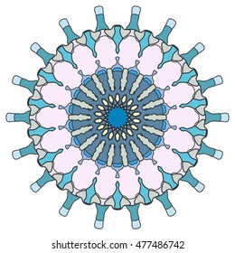 Mandala decoration, stylized floral round ornament, isolated design element on a white background. Vector geometric floral pattern. Tribal ethnic arabic, indian, turkish decor. Kaleidoscope pattern