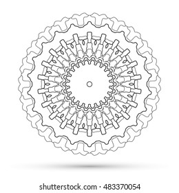 Mandala decoration, stylized floral round ornament, isolated design element, black and white background. Vector geometric floral pattern. Tribal ethnic arabic, indian, turkish decor