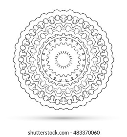 Mandala decoration, stylized floral round ornament, isolated design element, black and white background. Vector geometric floral pattern. Tribal ethnic arabic, indian, turkish decor