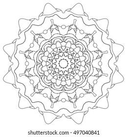 Mandala decoration, stylized floral round ornament, isolated design element, black and white background. Vector geometric floral pattern. Tribal ethnic arabic, indian, turkish decor