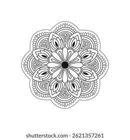 Mandala Decorative Border with Lotus-Inspired Center in Black and White Art