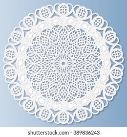 Mandala, decorative doily,  lace  snowflake, embossed pattern, arabic ornament, indian ornament, round element,  3D   vector 