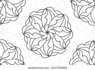 mandala decorative element ornamental composition ornament freehand drawing pattern print line design postcard background medallion outline