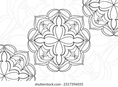 mandala decorative element ornamental composition ornament freehand drawing pattern print line design postcard background medallion outline