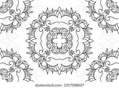 mandala decorative element ornamental composition ornament freehand drawing pattern print line design postcard background medallion outline