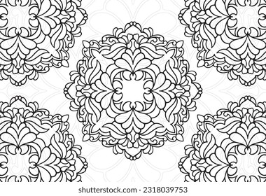 mandala decorative element ornamental composition ornament freehand drawing pattern print line design postcard background medallion outline decoration