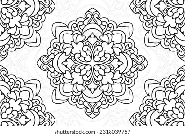 mandala decorative element ornamental composition ornament freehand drawing pattern print line design postcard background medallion outline decoration