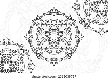 mandala decorative element ornamental composition ornament freehand drawing pattern print line design postcard background medallion outline decoration