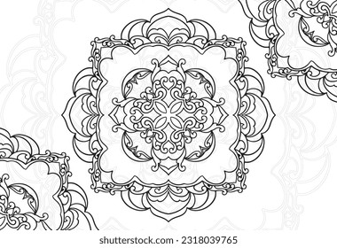mandala elemento decorativo composición ornamental ornamento patrón de dibujo a mano alzada línea de impresión postales decoración de contorno medallón de fondo