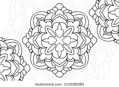 mandala decorative element ornamental composition ornament freehand drawing pattern print line design postcard background medallion outline decoration