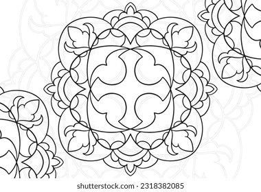 mandala decorative element ornamental composition ornament freehand drawing pattern print line design postcard background medallion outline decoration