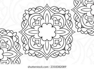 mandala decorative element ornamental composition ornament freehand drawing pattern print line design postcard background medallion outline decoration