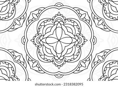 mandala decorative element ornamental composition ornament freehand drawing pattern print line design postcard background medallion outline decoration