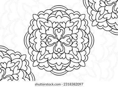 mandala decorative element ornamental composition ornament freehand drawing pattern print line design postcard background medallion outline decoration