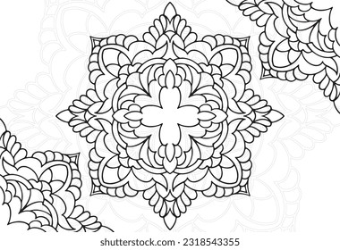 mandala dekorative Elemente Zierkomposition Freehe und Zeichnung Muster Printlinie Design Postkarte Hintergrund Medaillons Umrissdekoration