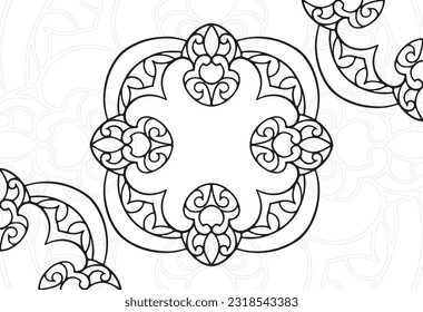 mandala decorative element ornamental composition ornament freehand drawing pattern print line design postcard background medallion outline decoration