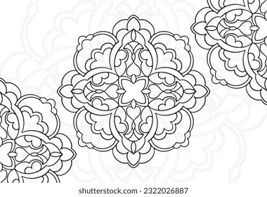 mandala decorative element ornamental composition ornament freehand drawing pattern print line design postcard background medallion outline decoration gothic style 