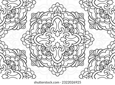 mandala decorative element ornamental composition ornament freehand drawing pattern print line design postcard background medallion outline decoration gothic style 