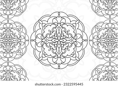 mandala decorative element ornamental composition ornament freehand drawing pattern print line design postcard background medallion outline decoration gothic style 