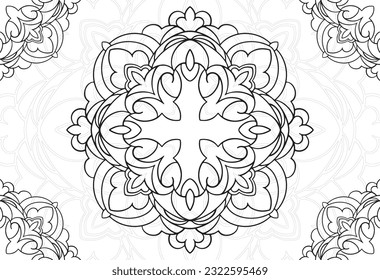 mandala decorative element ornamental composition ornament freehand drawing pattern print line design postcard background medallion outline decoration gothic style 