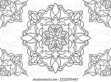 mandala decorative element ornamental composition ornament freehand drawing pattern print line design postcard background medallion outline decoration gothic style 
