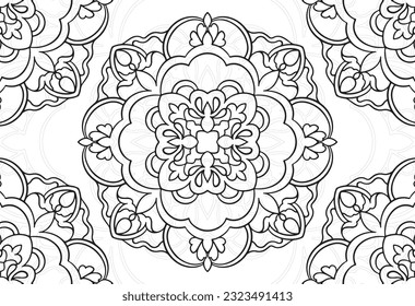 mandala decorative element ornamental composition ornament freehand drawing pattern print line design postcard background medallion outline decoration gothic style 