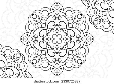 mandala decorative element ornamental composition ornament freehand drawing pattern print line design postcard background medallion outline decoration gothic style floral