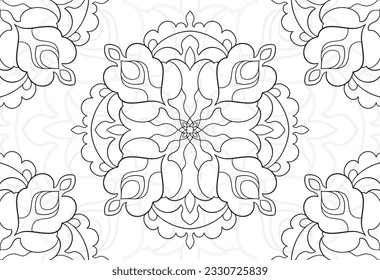 mandala decorative element ornamental composition ornament freehand drawing pattern print line design postcard background medallion outline decoration gothic style floral