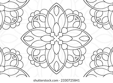 mandala decorative element ornamental composition ornament freehand drawing pattern print line design postcard background medallion outline decoration gothic style floral