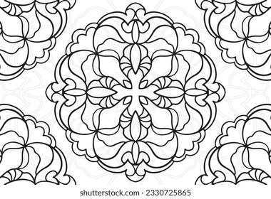 mandala decorative element ornamental composition ornament freehand drawing pattern print line design postcard background medallion outline decoration gothic style floral