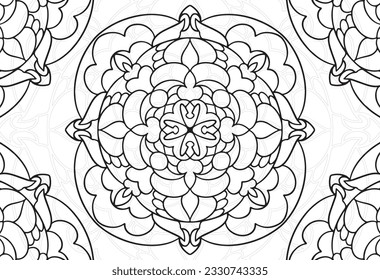 mandala decorative element ornamental composition ornament freehand drawing pattern print line design postcard background medallion outline decoration gothic style floral