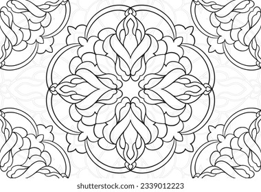 mandala decorative element ornamental composition ornament freehand drawing pattern print line design postcard background medallion outline decoration gothic style