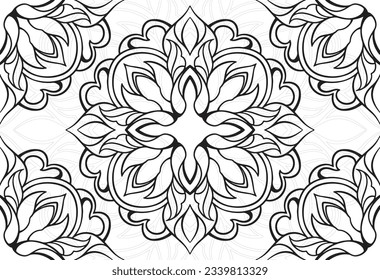 mandala decorative element ornamental composition ornament freehand drawing pattern print line design postcard background medallion outline decoration gothic style