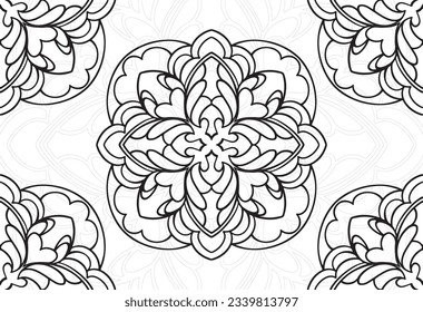 mandala decorative element ornamental composition ornament freehand drawing pattern print line design postcard background medallion outline decoration gothic style