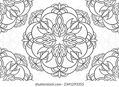 mandala decorative element ornamental composition ornament freehand drawing pattern print line design postcard background medallion outline decoration gothic style flower