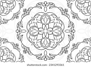 mandala decorative element ornamental composition ornament freehand drawing pattern print line design postcard background medallion outline decoration gothic style flower