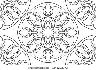 mandala decorative element ornamental composition ornament freehand drawing pattern print line design postcard background medallion outline decoration gothic style flower
