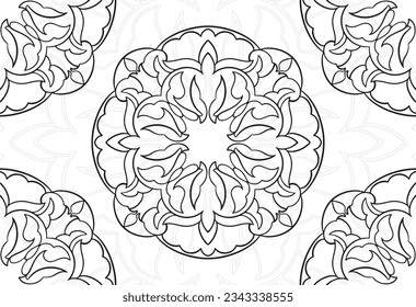 mandala decorative element ornamental composition ornament freehand drawing pattern print line design postcard background medallion outline decoration gothic style floral