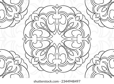 mandala decorative element ornamental composition ornament freehand drawing pattern print line design postcard background medallion outline decoration gothic style floral