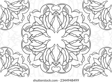 mandala decorative element ornamental composition ornament freehand drawing pattern print line design postcard background medallion outline decoration gothic style floral