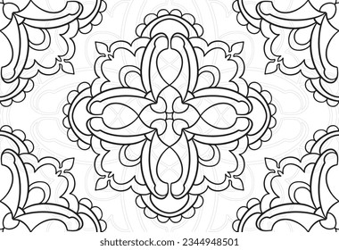 mandala decorative element ornamental composition ornament freehand drawing pattern print line design postcard background medallion outline decoration gothic style floral