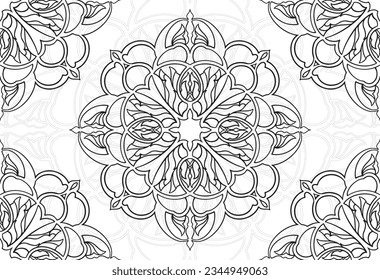 mandala decorative element ornamental composition ornament freehand drawing pattern print line design postcard background medallion outline decoration gothic style floral