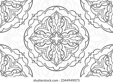 mandala decorative element ornamental composition ornament freehand drawing pattern print line design postcard background medallion outline decoration gothic style floral
