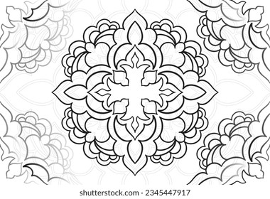 mandala decorative element ornamental composition ornament freehand drawing pattern print line design postcard background medallion outline decoration gothic style floral